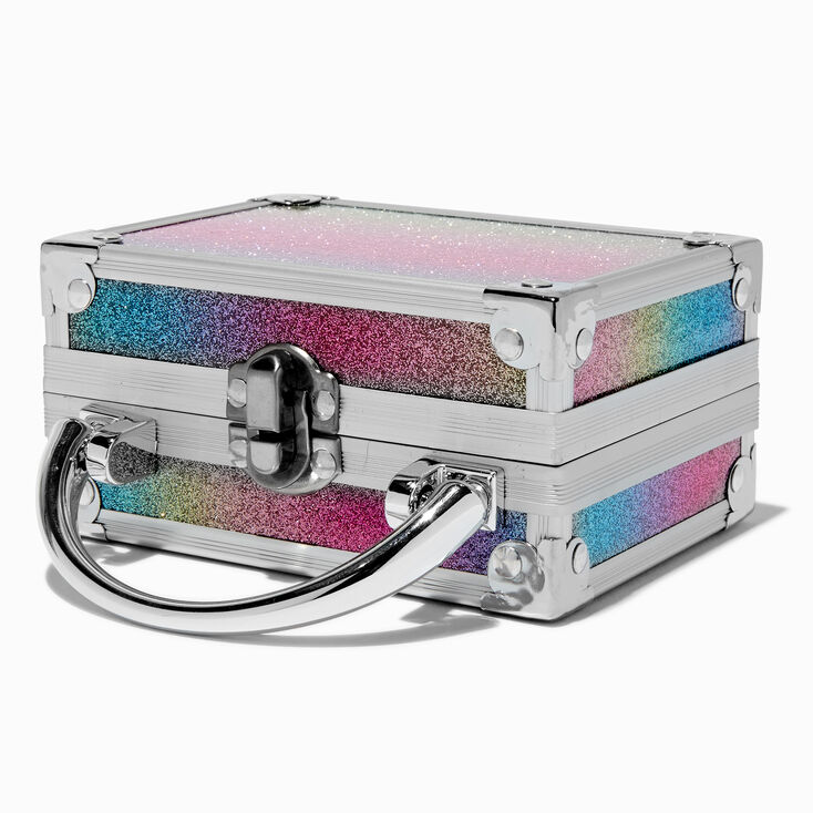 Claire&#39;s Club Mini Travel Rainbow Glitter Lock Box Makeup Set,