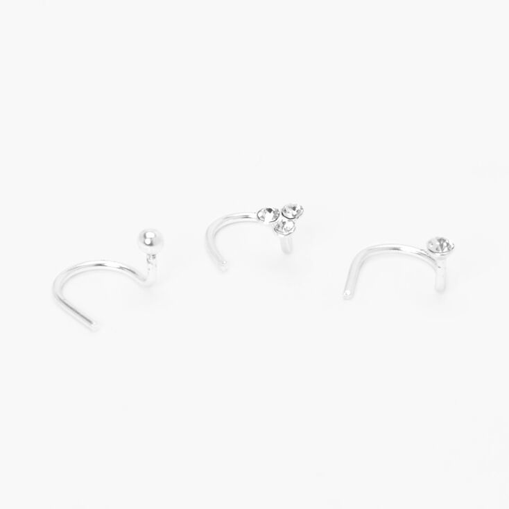 Sterling Silver Crystal Nose Rings - 3 Pack,