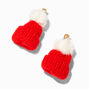 Red Knit Hat Clip On Drop Earrings,