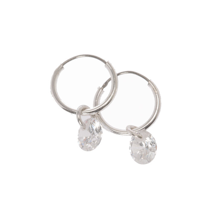 Silver 10MM Glass Bead Hoop Earrings,