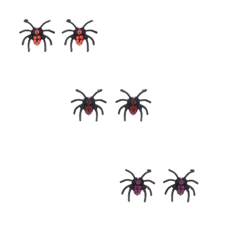 Spider Stud Earrings - Black, 3 Pack,