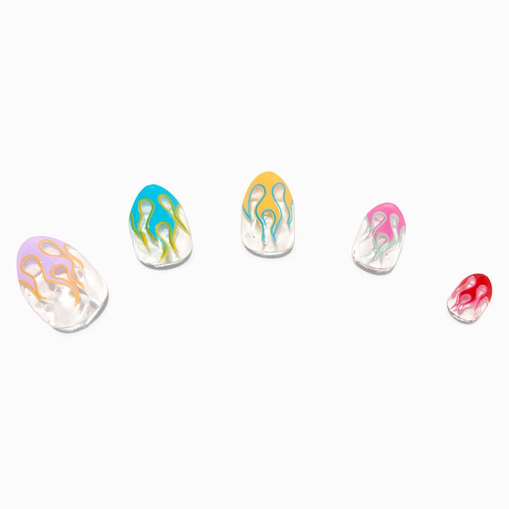 Rainbow Flame Stiletto Press On Vegan Faux Nail Set -  24 Pack,