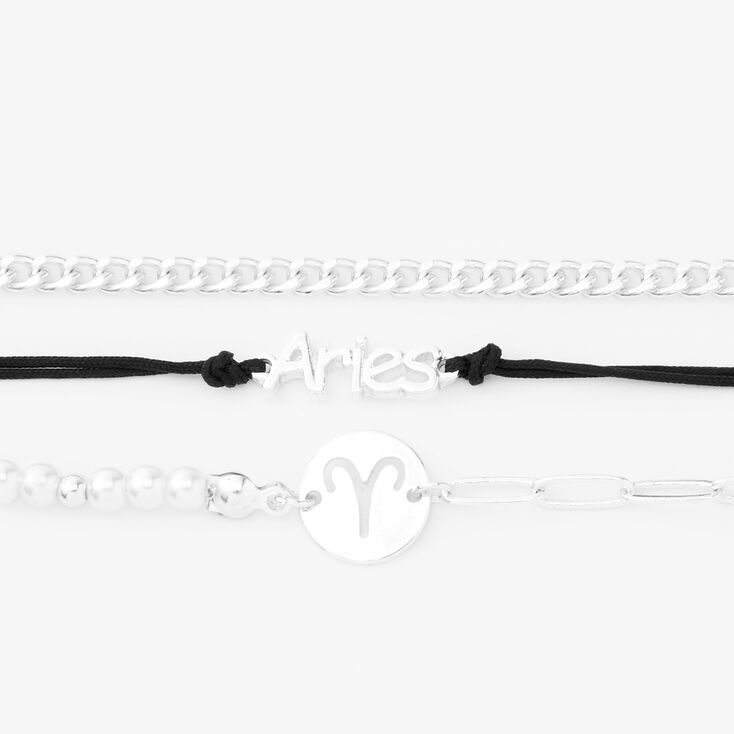 Silver Zodiac Bracelet Set - 3 Pack, Aries,