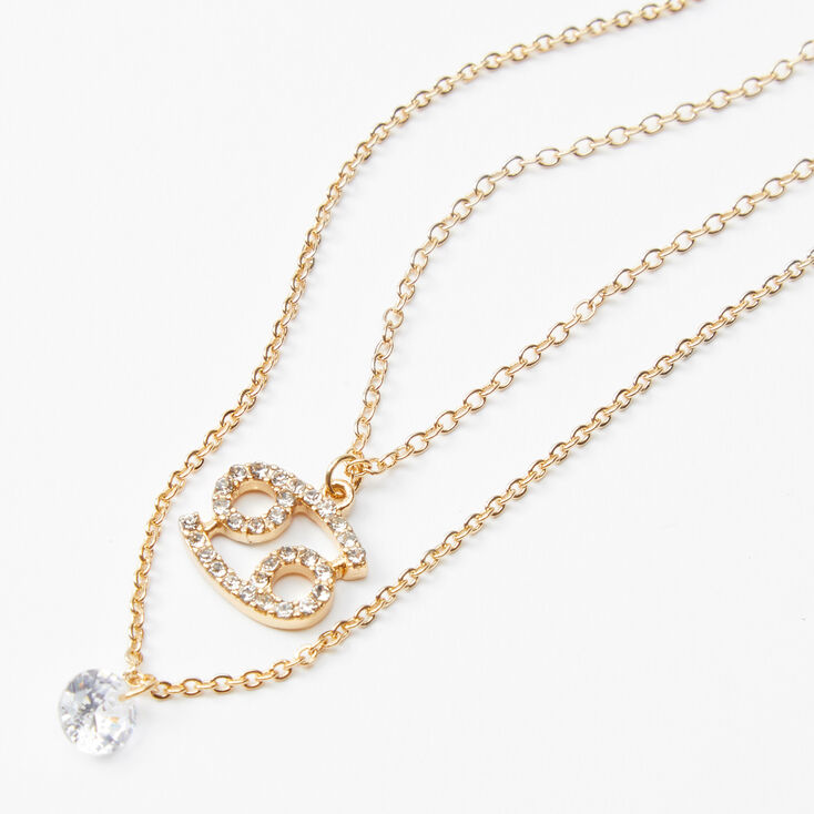 Gold Cubic Zirconia Zodiac Multi Strand Necklace - Cancer,