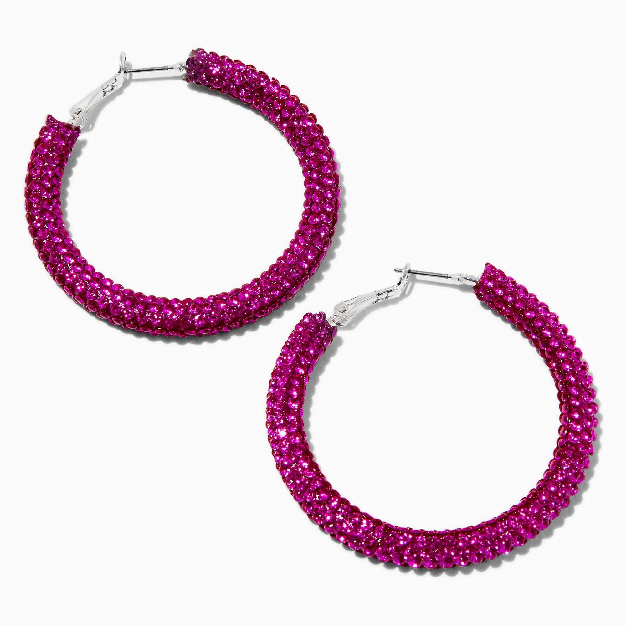 View Claires Crystal 50MM Hoop Earrings Fuchsia information