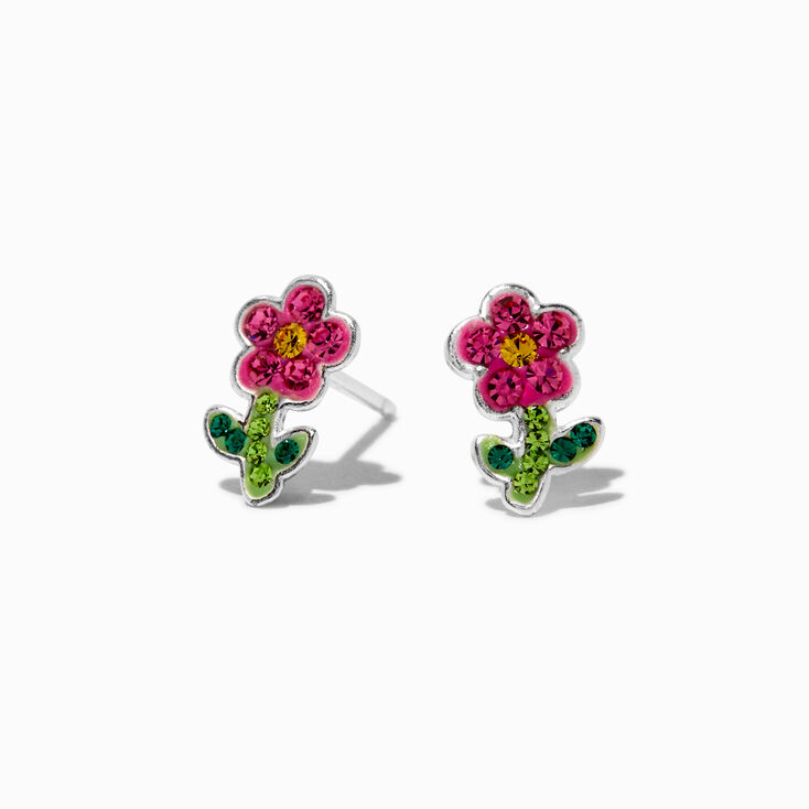 C LUXE by Claire&#39;s Sterling Silver Pink Flower Stud Earrings,