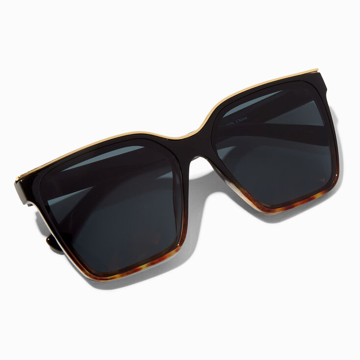 Tortoiseshell &amp; Gold Rim Black Square Sunglasses,