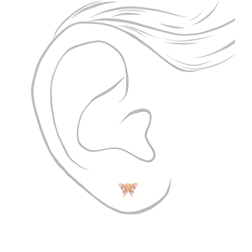 18kt Gold Plated Crystal Butterfly Stud Earrings - Pink,