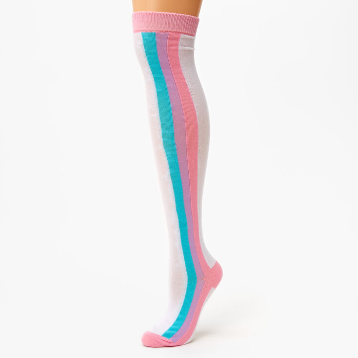 Over The Knee Pastel Striped Socks - Rainbow | Claire's US