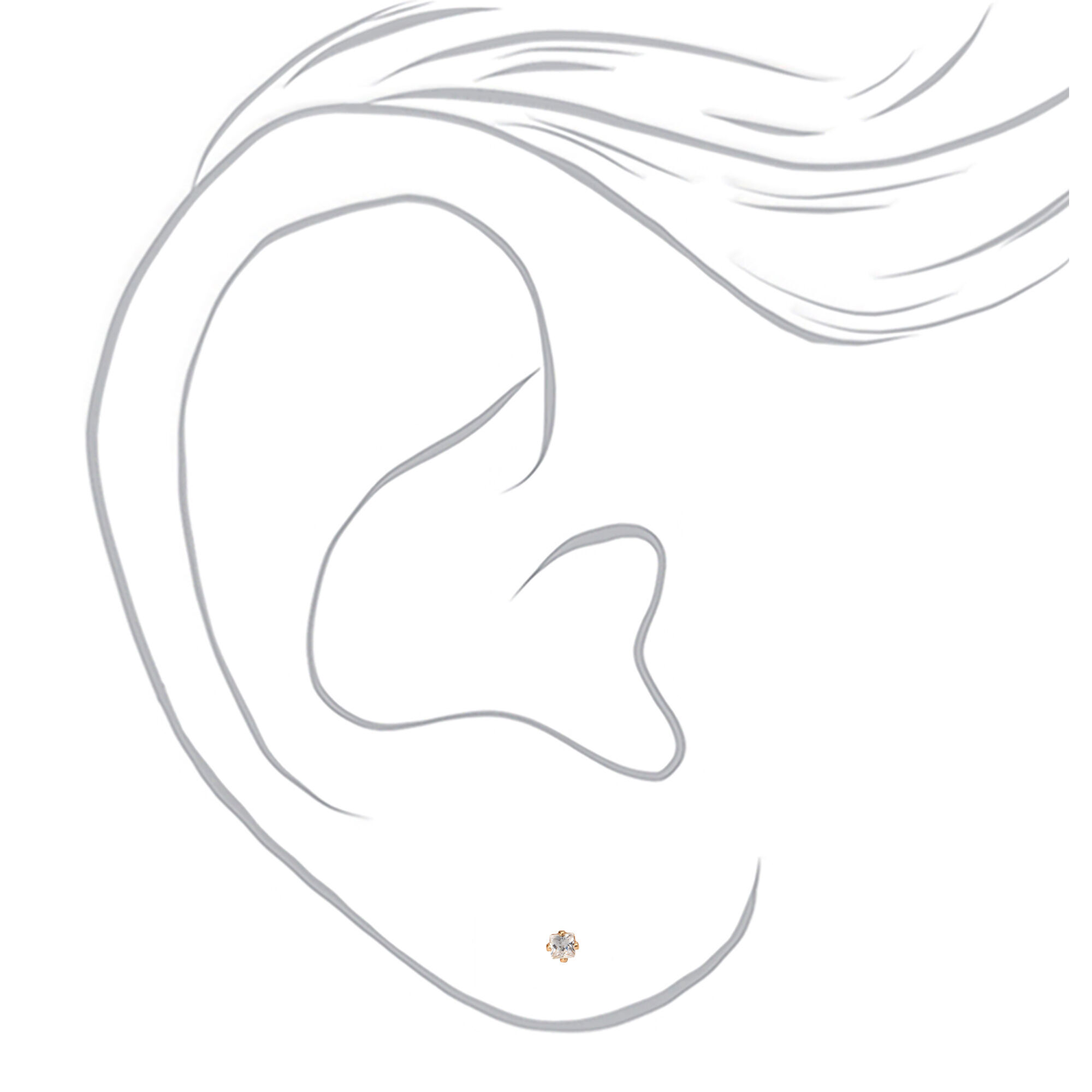 Clous d'oreilles carrés avec strass en zircon cubique d'imitation couleur dorée - 2 mm,