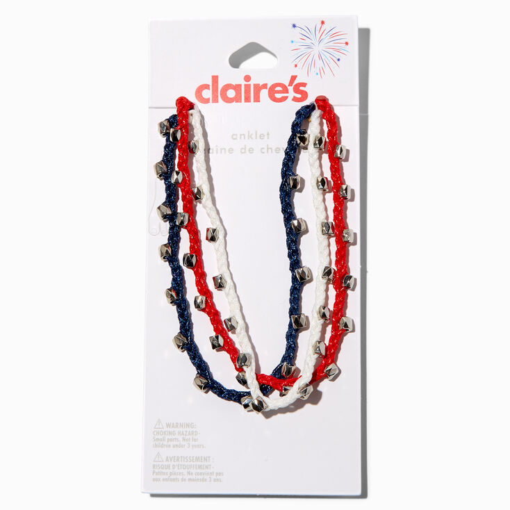 Red, White, &amp; Blue Adjustable Cord Anklets - 3 Pack,