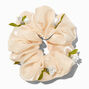 Gros chouchou &agrave; pendentif fleur couleur ivoire,
