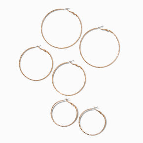 Gold-tone Textured Graduated Hoop Earrings - 3 Pack,