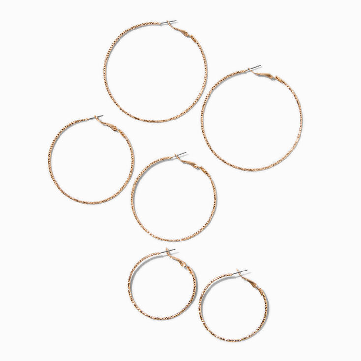 Gold-tone Textured Graduated Hoop Earrings - 3 Pack,