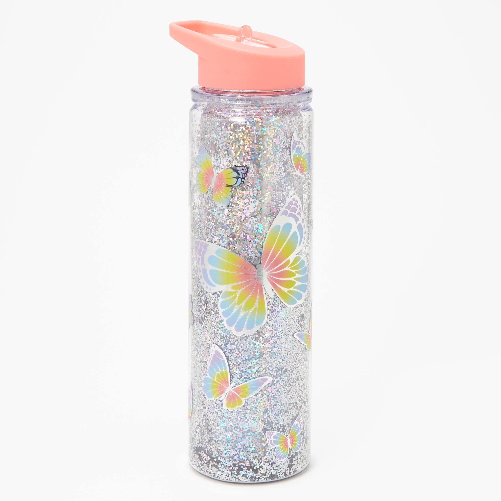 View Claires Butterfly Water Bottle Coral information