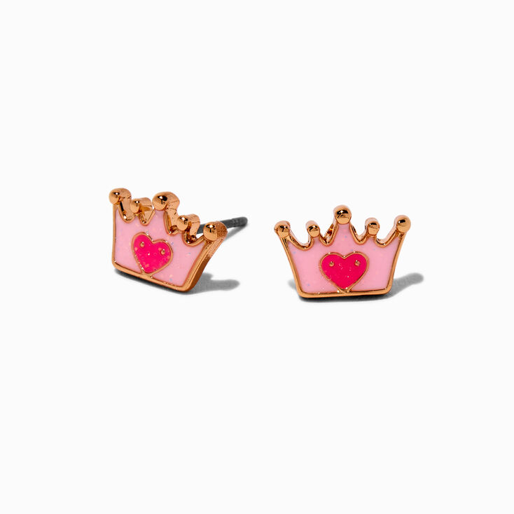 Mini Pink Crown Stud Earrings ,
