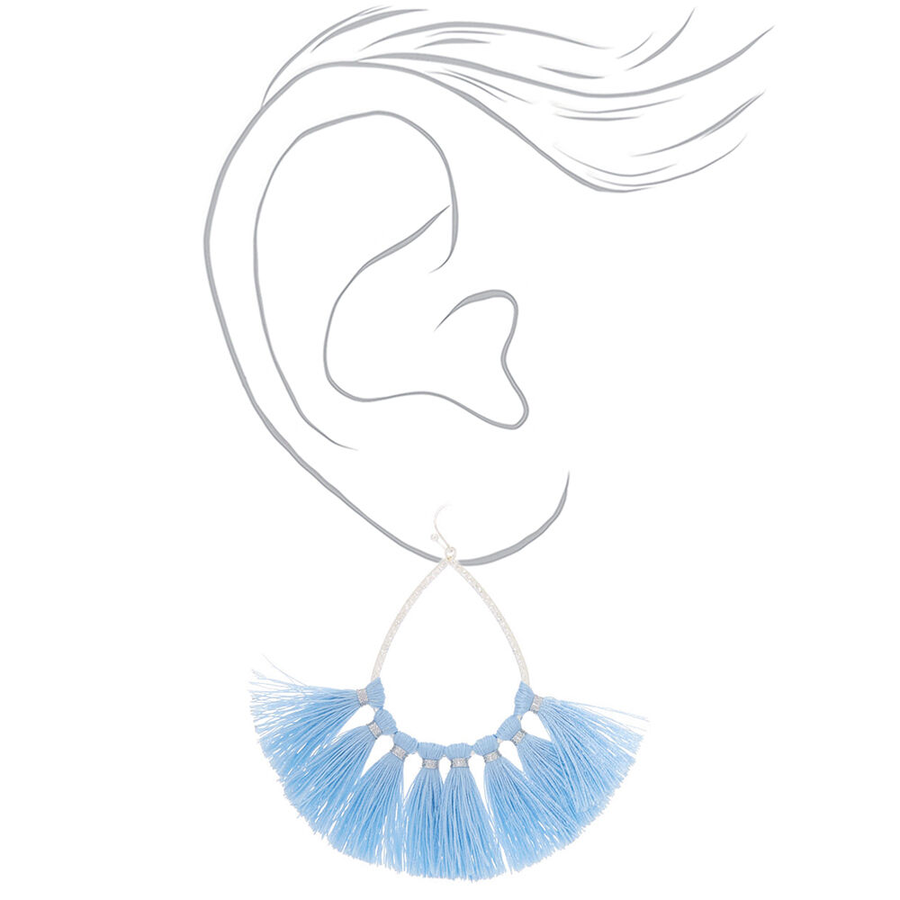 3 Tassel Teardrop Drop Earrings Baby Blue