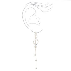 Silver 3.5&quot; Rhinestone Ribbon Clip on Drop Earrings,