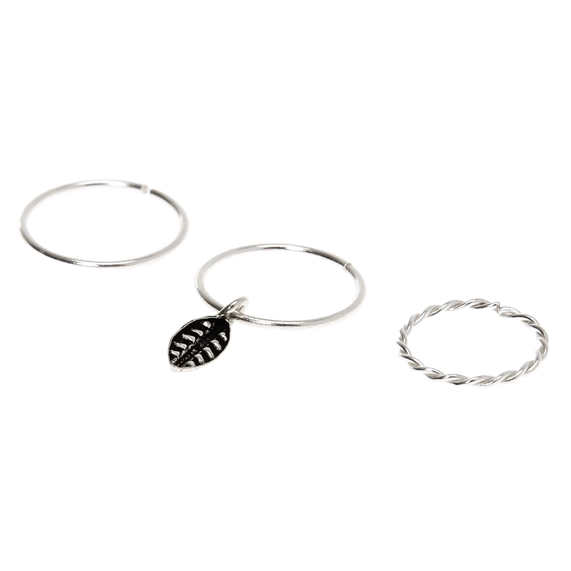 Sterling Silver 22G Twisted Leaf Cartilage Hoop Earrings 3 Pack