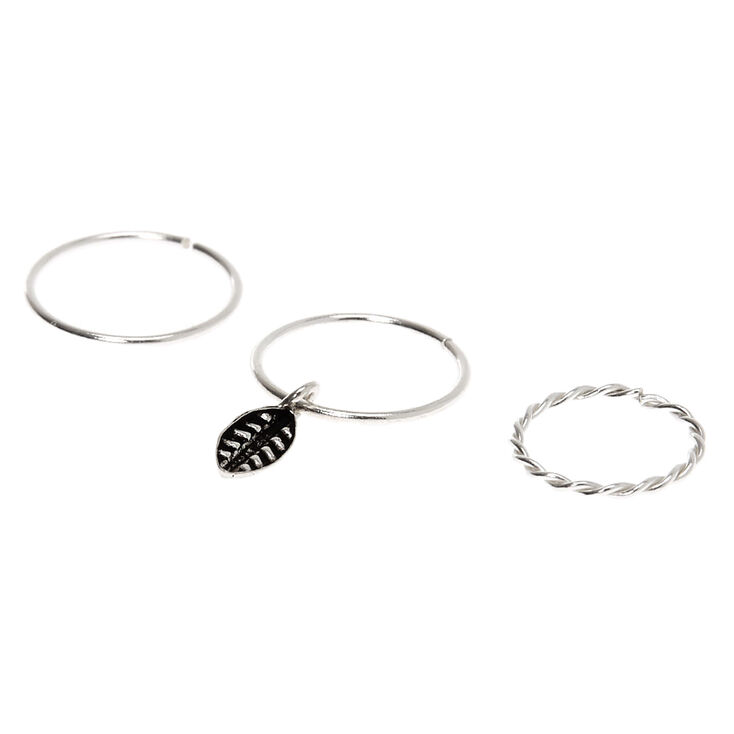 Sterling Silver 22G Twisted Leaf Cartilage Hoop Earrings - 3 Pack,