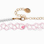 Pink Tattoo &amp; Tropical Flower Pearl Beaded Choker Necklaces - 2 Pack,