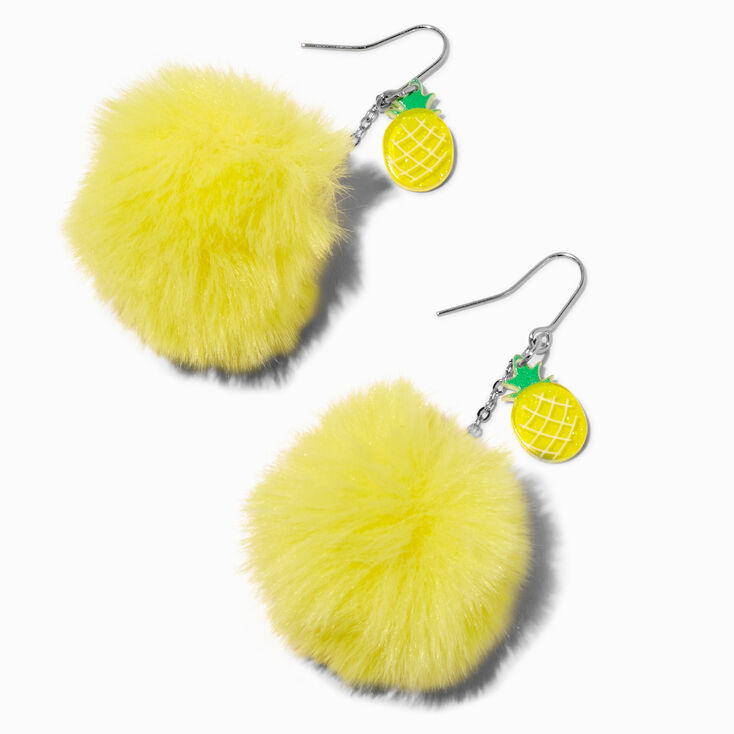 Pineapple Pom Pom 2&quot; Drop Earrings,