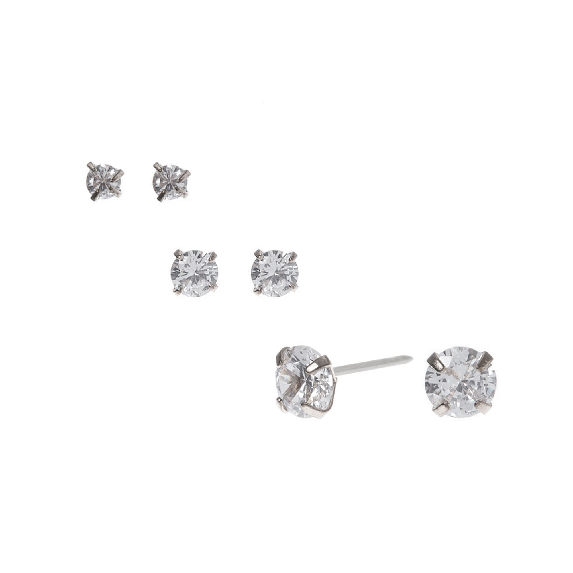 View Claires Cubic Zirconia Round Stud Earrings 3MM 4MM 6MM Silver information