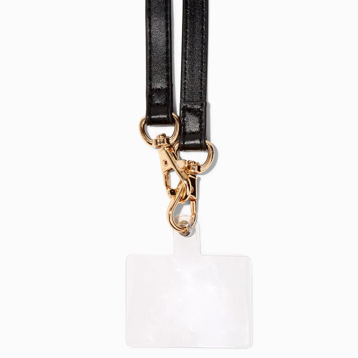 Black Faux Leather Crossbody Phone Strap,