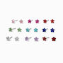 Multicolored Crystal Flower 4mm Stud Earrings - 9 Pack ,