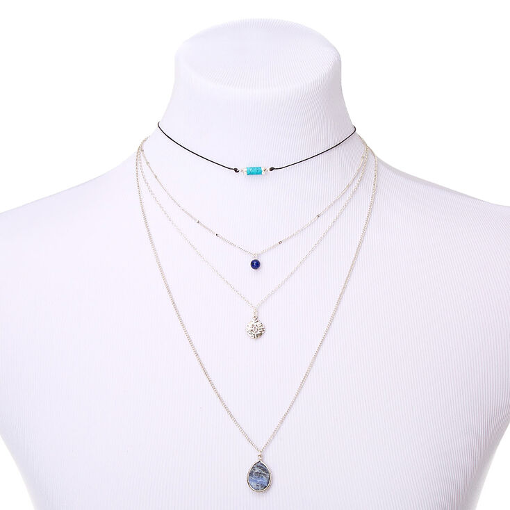 Natural Stone Multi Strand Necklace - Blue,