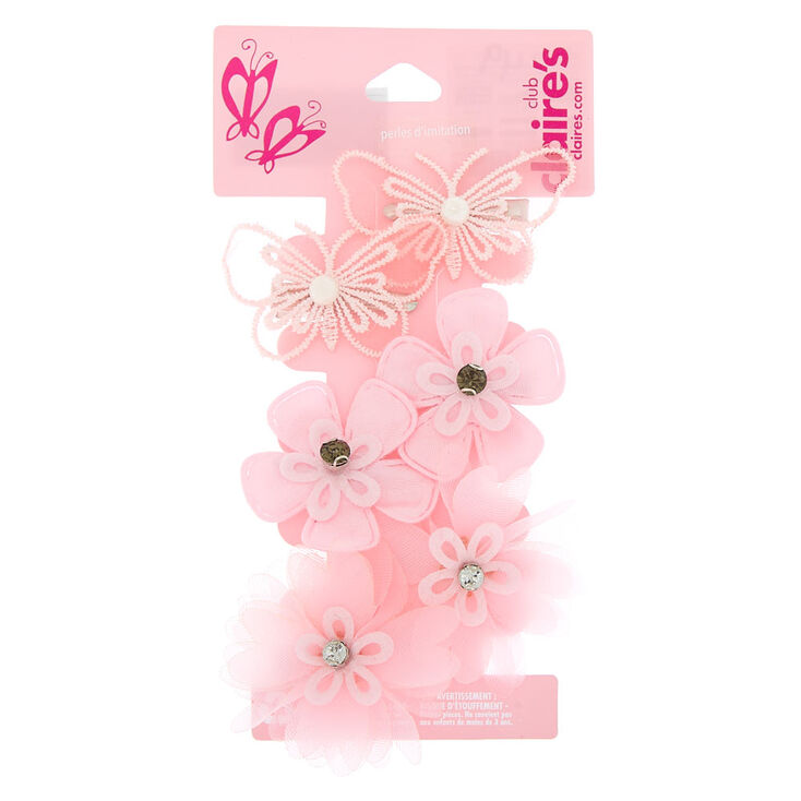 Claire's Club Butterfly Flower Hair Clips Pink, 6 Pack Claire's US