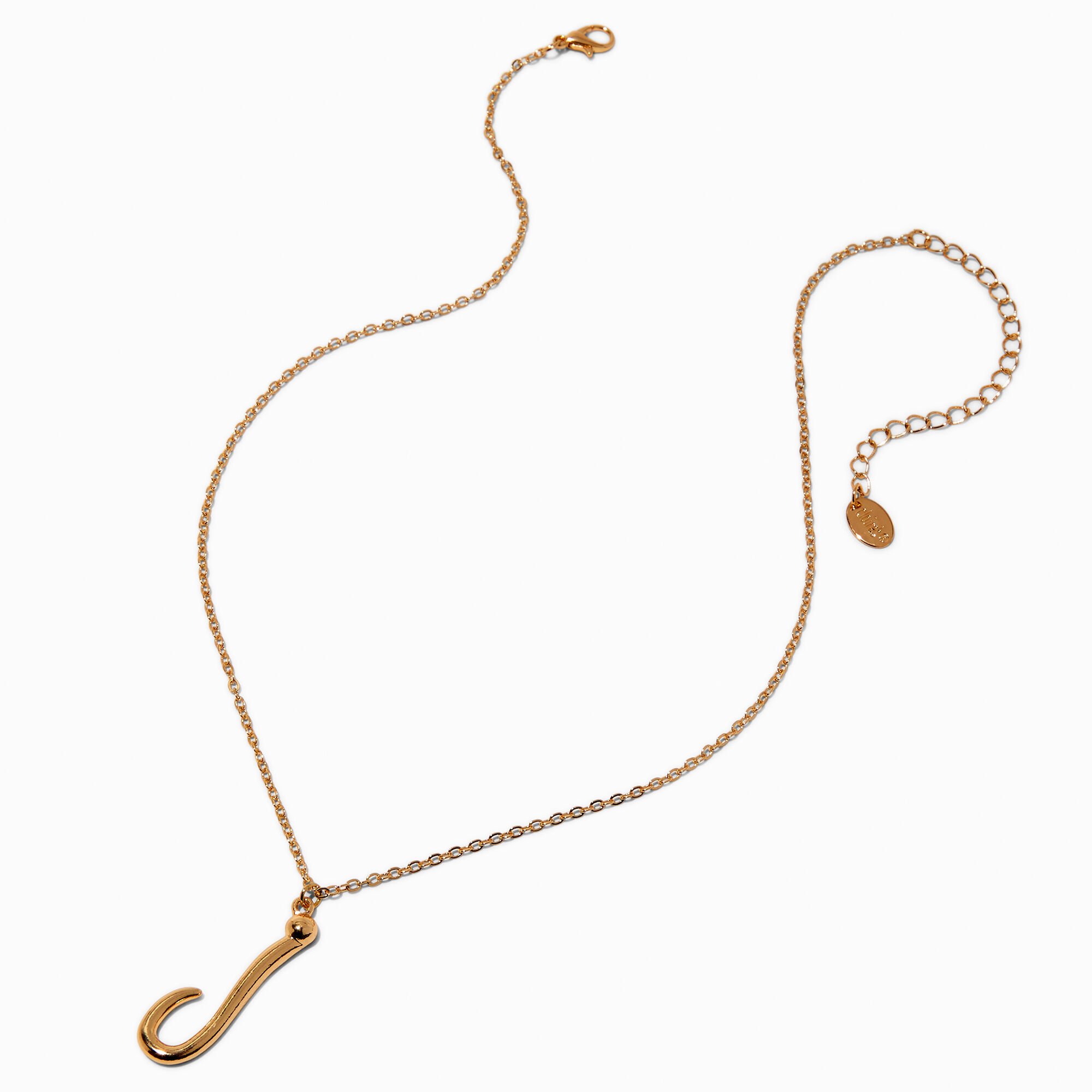 Gold-tone Curly Script Initial Pendant Necklace - J,