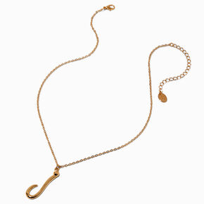 Gold-tone Curly Script Initial Pendant Necklace - J,