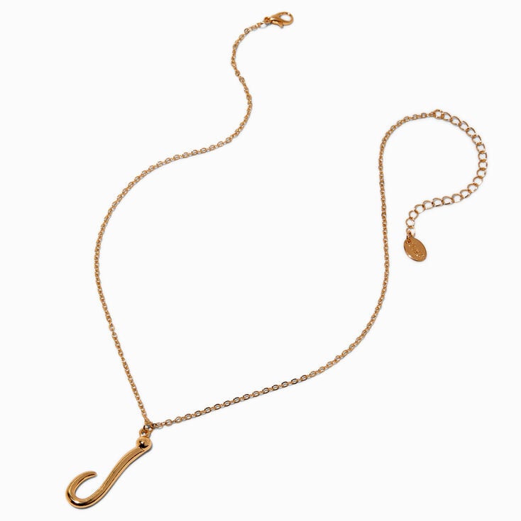 Gold-tone Curly Script Initial Pendant Necklace - J,