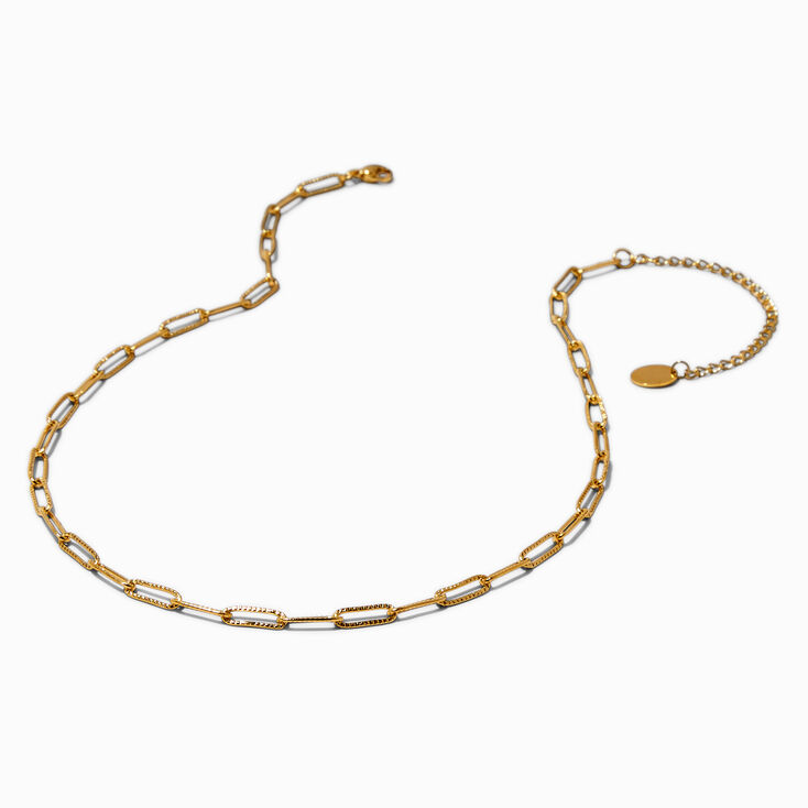 Gold-tone Stainless Steel Textured Paperclip Chain Necklace