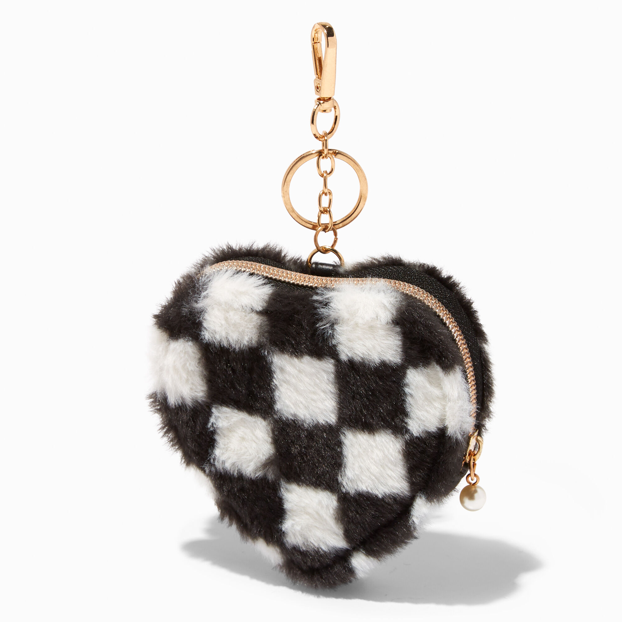 Black White Checkerboard Heart Coin Purse