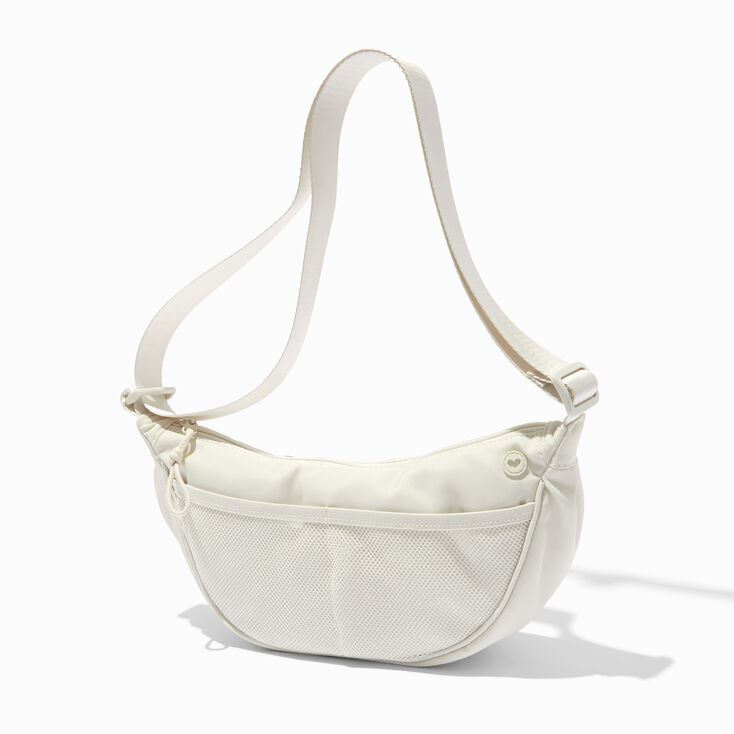 White Nylon Puffy Sling Bag,