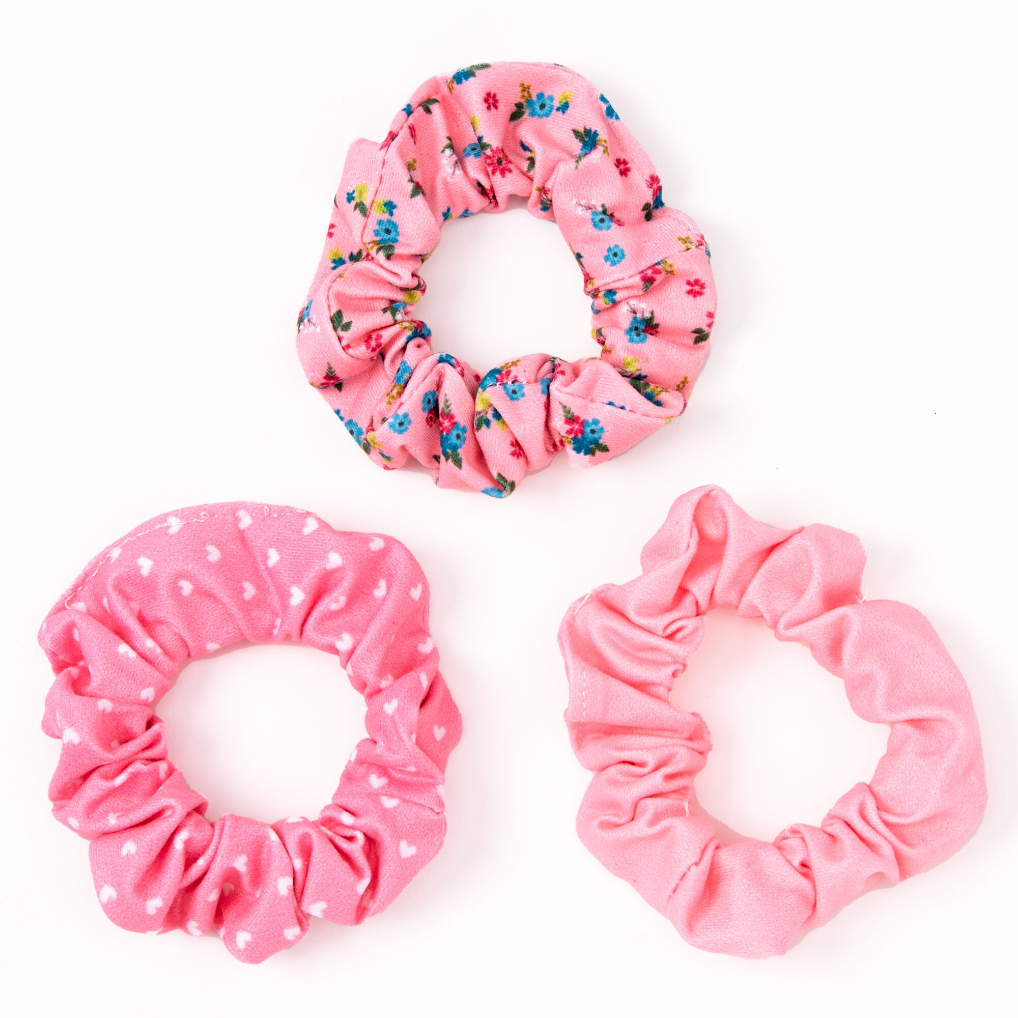 Claire's Club Small Floral Heart Hair Scrunchies - 3 Pack,