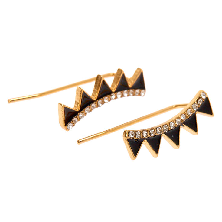 Gold 1&quot; Geometric Ear Crawler Earrings - Black,