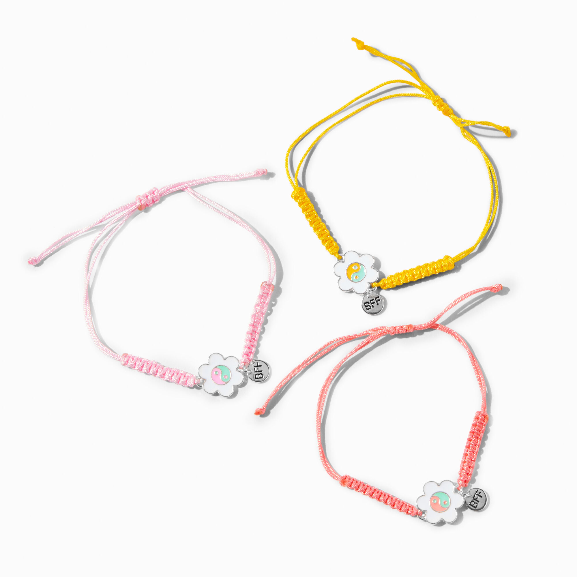 Yin Yang Daisy Adjustable Friendship Bracelets - 3 Pack,