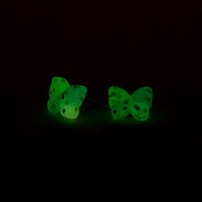 Pastel Glitter Glow in the Dark Butterfly Sterling Silver Post Stud Earrings,