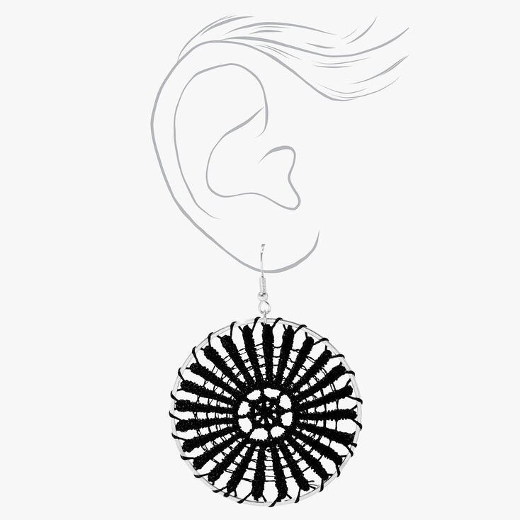 Black Crochet Hoop 2&quot; Drop Earrings,
