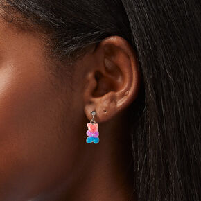 Colorblocked 0.5&quot; Gummy Bear Clip-On Drop Earrings,