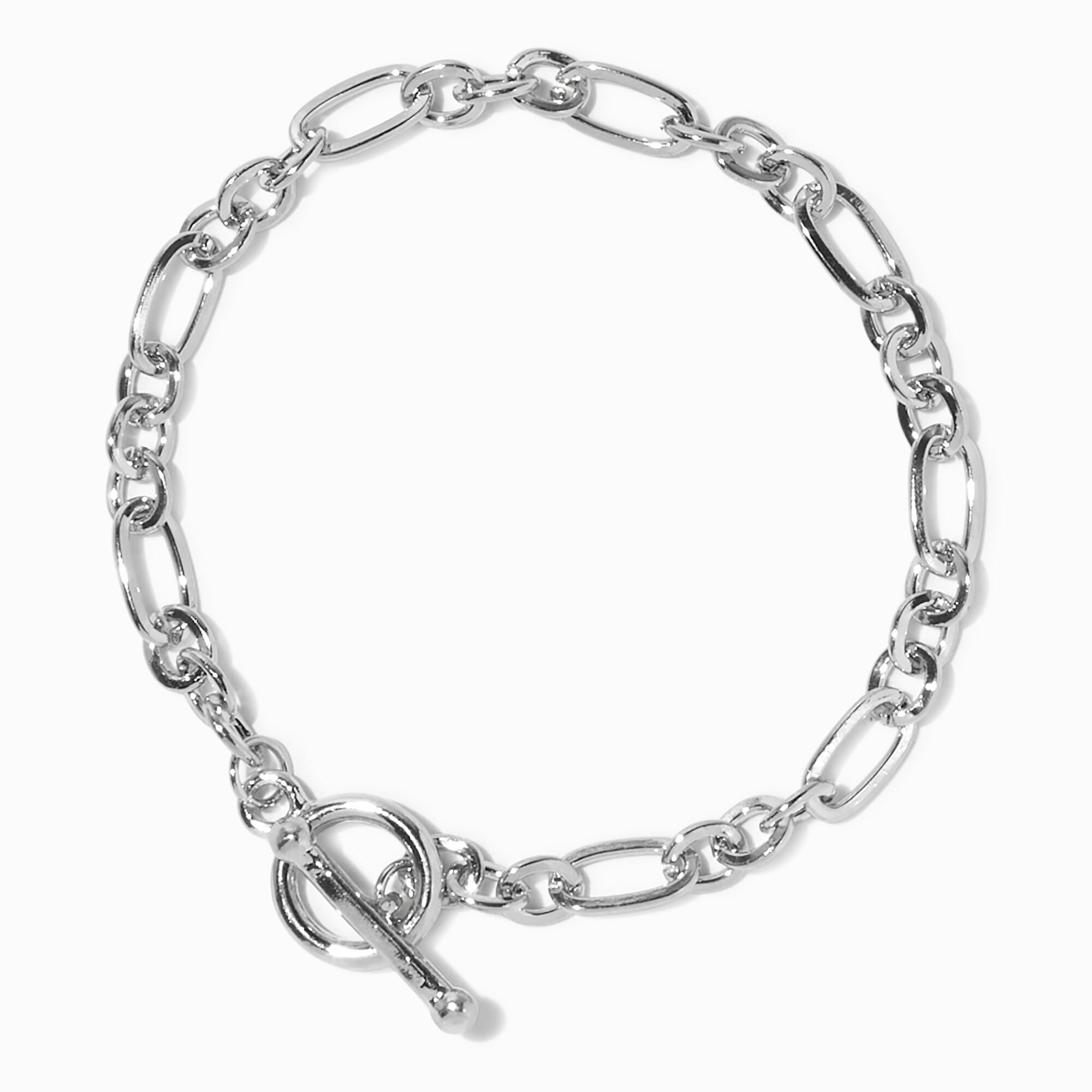 View Claires Tone Toggle Chunky Figaro Chain Link Bracelet Silver information
