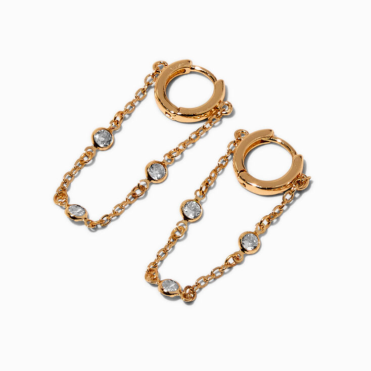 Gold-tone Cubic Zirconia Stacked Dangle Huggie Hoop Earrings,