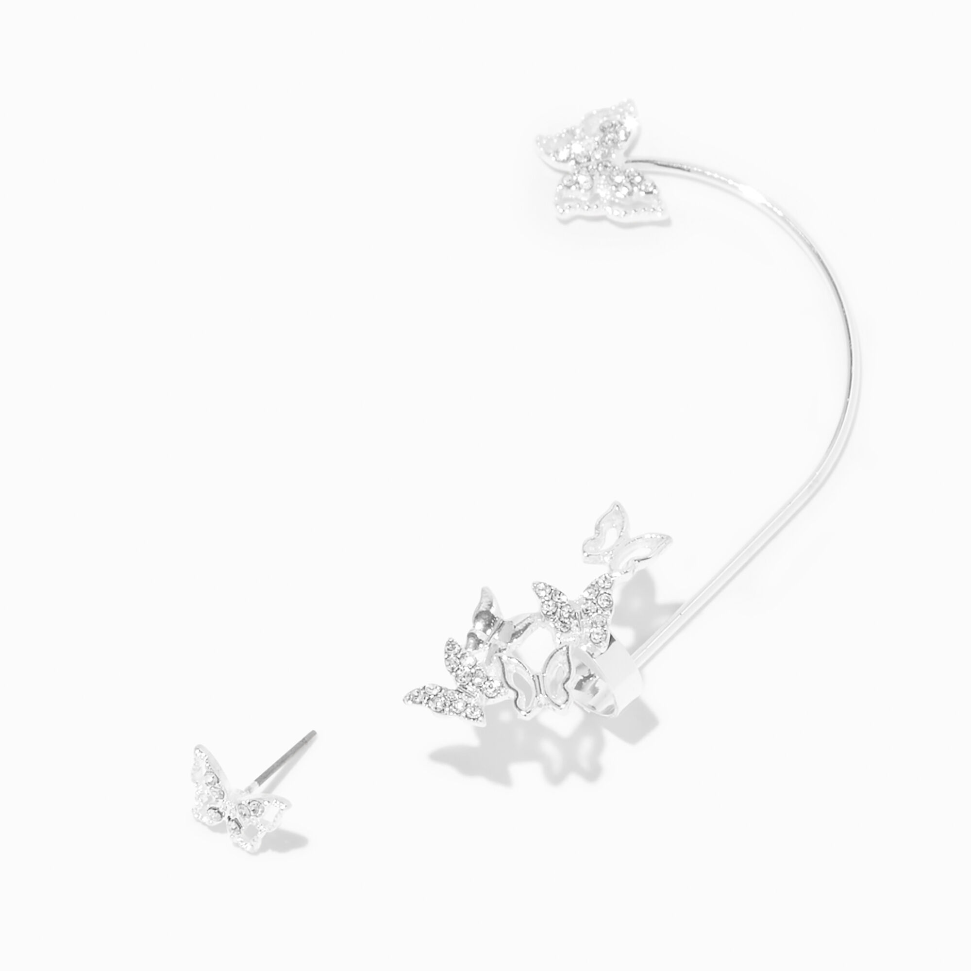 claire's silver-tone embellished butterfly ear cuff connector earring