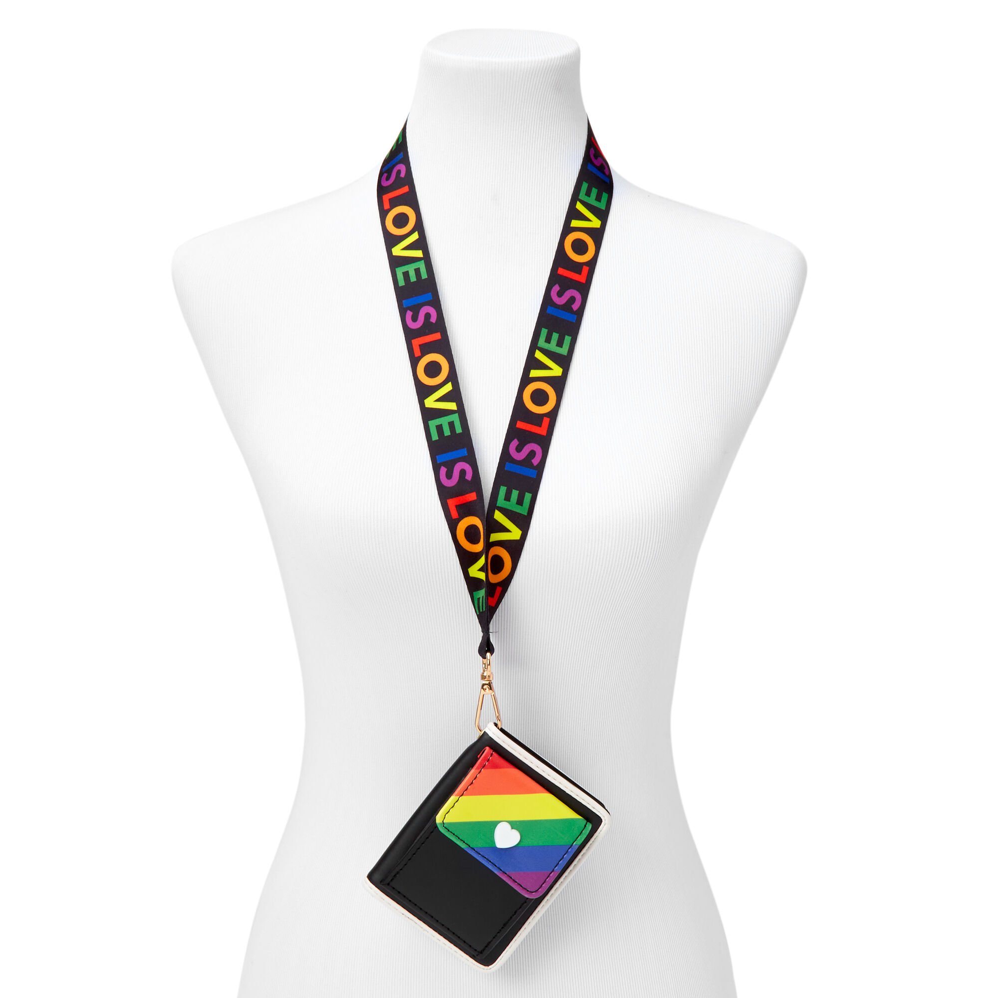"Love Is Love" Rainbow Striped Wallet With Lanyard,
