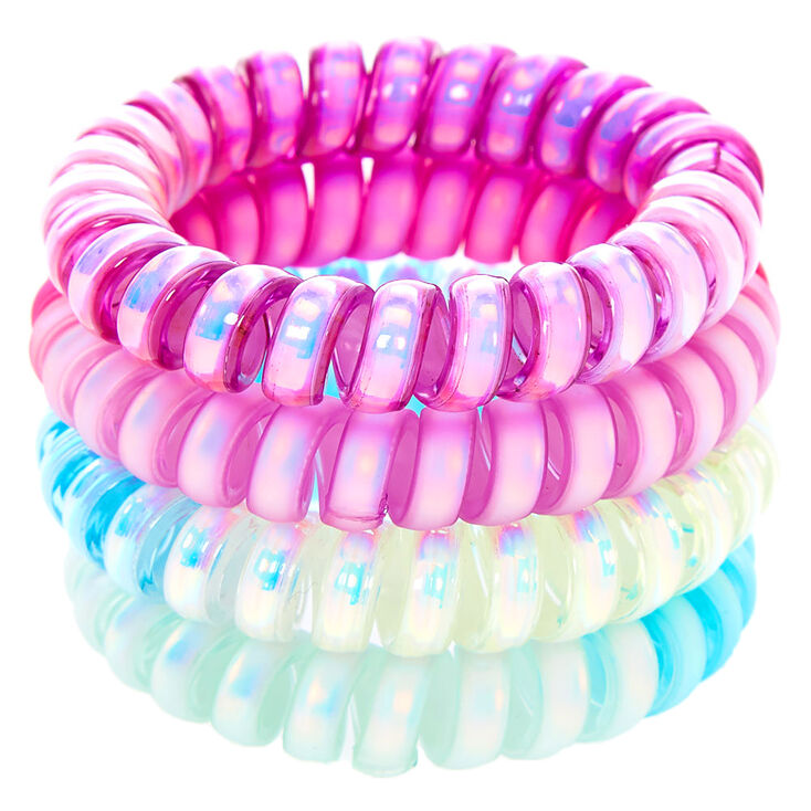 Purple &amp; Blue Ombre Holographic Spiral Hair Bobbles - 4 Pack,