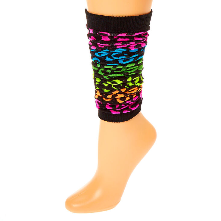 Rainbow Leopard Print Leg Warmers - Black,