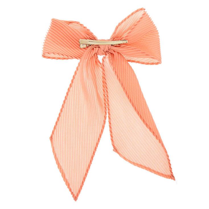 Pleated Chiffon Hair Bow Clip - Pink,